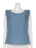 ダブルフリルブラウス/ネイビー