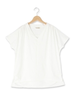 Vネック異素材ブラウス/ホワイト系(002)