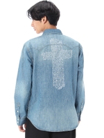 【AZUL by moussy】7.8ozデニムバッククロスpt長袖ウエスタンシャツ/Stone Wash