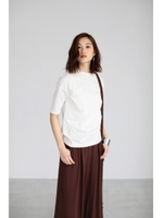 【AZUL by moussy】ペルー綿ブレンドコットン5分袖プルオーバー/BLK