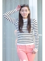 【AZUL by moussy】強撚AC/PUハイネックビジュー長袖プルオーバー/柄WHT
