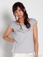 ストライプリボンモチーフカットソー/青系