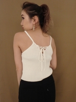 レースアップリブニットビスチェ/ブルー