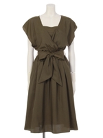 ウエストリボンカシュクールワンピ/ブラック