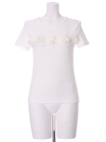 フラワーモチーフ付きTシャツ/ミント