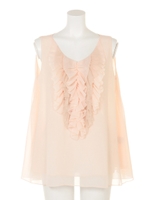 ポリエステルシフォンフリルブラウス/パウダーピンク