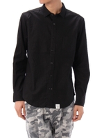 【AZUL by moussy】レーヨン麻ストレッチ長袖シャツ/WHT