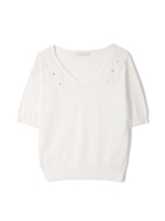 ショルダーディティール半袖ニット/ホワイト(030)