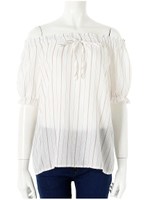 ストライプオフショルトップス/ベビーピンク