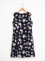 中花柄フレアーワンピース/ネイビー柄