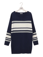 ラインラメニットワンピ/ネイビー