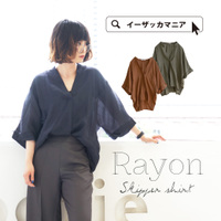 レーヨンオーガンジー キーネック ブラウス