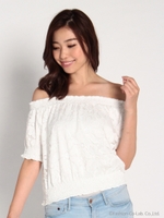 BigフラワーレースオフショルTOPS/ブラック