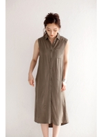 【AZUL by moussy】レーヨン麻ノースリマキシシャツ/IVOY