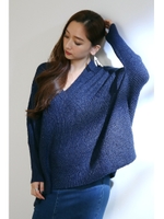 【AZUL by moussy】メランジ切替え畦編ワイド長袖プルオーバー/NVY