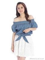 オフショルドッキングワンピ/サックス