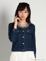 ノーカラービジューGジャン7分袖 3/サックス