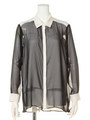 TRANSPARENT CHIFFON  SHIRT/WHT×BLK