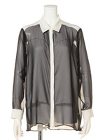 TRANSPARENT CHIFFON  SHIRT/WHT×BLK