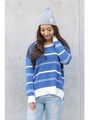 【AZUL by moussy】C/A変則ボーダーラウンドネック長袖プルオーバー/柄NVY
