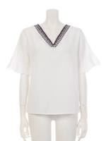 【ANAP】袖フリルフリンジ付スモッグ/WH