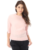 【AZUL ENCANTO】ストライプボートネック七分袖ブラウス/柄PNK