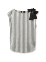 ショルダーリボンストライプシャツ/オフホワイト(003)