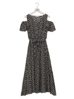 ベルト付肩あきワンピ/花柄