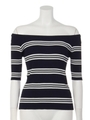 ボーダーオフショルニットTOP/L/PNK