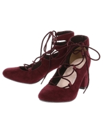 レースアップヒールパンプス/ブラウン