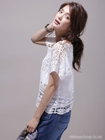 レース刺繍スクエアブラウス/ブラック