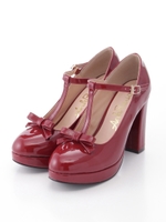 エナメルTストラップパンプス/ピンク