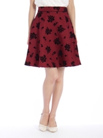 フロッキーバラ柄フレアSK　2/カーキ