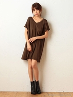 Vネックカットワンピース/カーキ