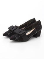 【ILIMA】リボンモチーフヒールローファー/ブラックチェック