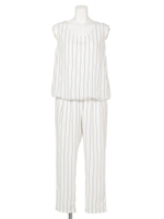 【LATINA】ストライプ バルーンスリーブテーパードパンツ SET UP/BK