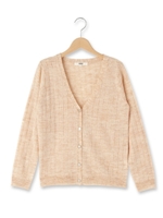 リネン混Vネックニットカーディガン/キャメル(041)