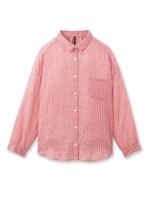 リネン混ギンガムチェックブラウス/ブラウン(242)