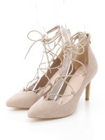 レースアップハートシェイプパンプス/ブラック