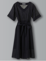 ・リボンベルト付フレアワンピース/ネイビー