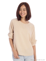 スエードリボン袖ストライププルオーバー/ピンク