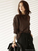 ボートネックボーダープルオーバー/チャコール