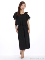 肩あきフレアーレディーガウチョオールインワン/クロ