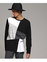 パッチワーク長袖Tシャツ/ネイビー(593)