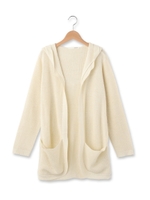 ラメ畦フーデッドニットカーディガン/ベージュ(052)