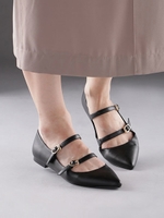 Wストラップフラットパンプス/ブラック