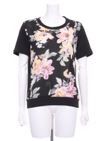 フロント花柄半袖Tシャツ/ブラック