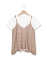 変わり編みニットキャミ+Tシャツセット/ベージュ(052)