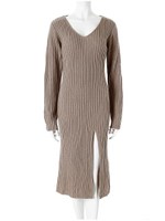 フロントスリットニットワンピース/グレー