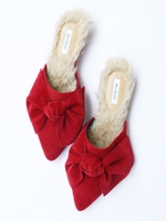 【abcdevol】 リボンファーバブーサンダル/ブラック